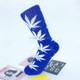 3 Pairs High Tube Hemp Leaves Female Men Trend Wild Maple Leaf Students Cotton European and American Style Socks(Blue and White)