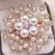 Women Large Snowflake Imitation Pearls Rhinestones Crystal  Brooch Pin Jewelry(White)