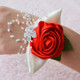 Handmade Wedding Bride Wrist Flower Boutonniere Bouquet Corsage Diamond Satin Rose Flowers(Red)