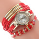 Leather Belt Rhinestone Circle Bracelet Quartz Watch for Women(Red)