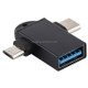 USB 3.0 Female to USB-C / Type-C Male + Micro USB Male Multi-function OTG Adapter with Sling Hole (Black)