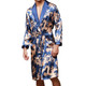 Men's Long Paragraph Silk Pajamas (Color:Sapphire Size:L)