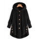 Button Plush Irregular Solid Color Coat (Color:Black Size:XXXXXL)