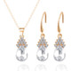 Fashion Diamond Ladies Crystal Zircon Drop Necklace Earring Set(White)