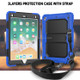 Shockproof PC + Silica Gel Protective Case for iPad 9.7 (2018), with Holder & Shoulder Strap(Blue)