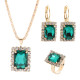 Square Crystal Necklace Earrings Ring For Women Jewelry Sets(Green)