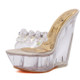 Women Diamond 14cm  High-heeled Slippers Crystal Waterproof Non Slip Bottom Thick Sandals, Shoe Size:39(Apricot)
