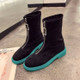 Suede Boots Middle Tube Zipper Candy Martin Boots, Size:36(Green Zipper)
