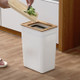 Bamboo Cover Trash Can Household Living Room Kitchen Paper Basket, Capacity:9L(White)