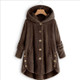 Button Plush Irregular Solid Color Coat (Color:Coffee Size:XL)
