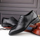 Male Autumn Top-grain Leather Pointed Business Dress Shoes, Size:35( Black)