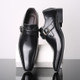 Pointed British Style Men Leather Shoes Buckle Low Heel Shoes, Size:41(Black)