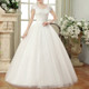 Vintage Lace Short Sleeved Round Neck Slim Slim Wedding Dress, Size:S(White)