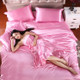 Pure Satin Silk Bedding Set Home Textile Bed Set Bedclothes Duvet Cover Sheet Pillowcases, Size:1.2m bed three-piece set(Pink)