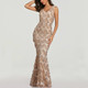 Sexy V-neck Tassel Sequin Sleeveless Women Elegant Long Evening Party Dress, Size:L