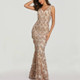 Sexy V-neck Tassel Sequin Sleeveless Women Elegant Long Evening Party Dress,  Size:M