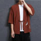 Men Loose Embroidery Hanfu Robe Cardigan, Size:XXXXXL(Brown)