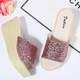 Sequined Wedge Thick Bottom Stylish Versatile Non-slip Wearable Slippers for Women (Color:Red Size:39)