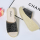Sequined Wedge Thick Bottom Stylish Versatile Non-slip Wearable Slippers for Women (Color:Black Size:38)