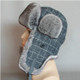 Winter Outdoor Warm Checkered Pattern Bomber Hat Flight Cap, Hat Size:XL（Above 60cm）(Gray Blue)