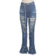 Women Split Wide Leg High Waist Stretch Micro Flare Jeans (Blue_XXL)