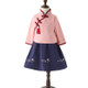 Girls Chinese Style Embroidery Top + Skirt Set Tunic Clothing, Size:100cm(Pink Top + Navy Dress)