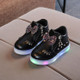 Kids Shoes Baby Infant Girls Eyelash Crystal Bowknot LED Luminous Boots Shoes Sneakers, Size:26(Black)