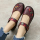 Flower Round Toe Soft Bottom Vintage Leather Flat Shoes, Szie:36(Purple)