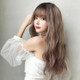 Ladies Long Hair Slightly Curly Wig Natural Fluffy Hair Cover, Color:Gradient Soot Pink