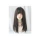 Ladies Long Straight Hair Air Bangs Wig Hair Set, Colour: Black Brown