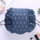 Fashion Waterproof Large Capacity Quick Drawstring Makeup Jewelry Storage Bag Women Travel Cosmetic Bag Toiletry Tool Kit(Navy feather)