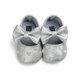 PU Leather Moccasins Shoes Bow Fringe Soft Soled Non-slip Footwear Crib Baby Girl Shoes(Silver)