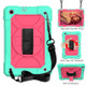 For Samsung Galaxy Tab A 10.1 (2019) T510/T515 Shockproof PC + Silicone Combination Case with Holder & Hand Strap & Shoulder Strap(Mint Green + Rose Red)