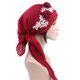 2 PCS Women Rural Style Three-dimensional Flower Decoration Cotton Yarn Turban Hat Chemotherapy Cap, Specification:130 x 45cm(Red Wine)