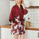 Womens Summer Print Kimono Robe Satin Lace Gown Fashion Sleepwear, Size:XXL(Red)
