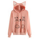 Solid Black Hooded Top Cute Cat Hoodie Warm Womens Sports Sweater, Size:L(Pink)