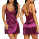 3 PCS Sexy Lingerie Women Silk Lace Casual Loose Solid Sleeveless Dress Nightgown Sleepwear, Size:L (Purple)