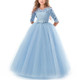 Girls Party Dress Children Clothing Bridesmaid Wedding Flower Girl Princess Dress, Height:130cm(Sky Blue)