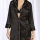 Sexy Silk Pajamas Nightgown Summer Silk Shirt (Color:Black Size:XL)