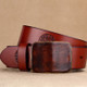 Copper Buckle Full-grain Leather Men Belt, Length (CM): 125cm(Brown)