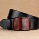 Copper Buckle Full-grain Leather Men Belt, Length (CM): 125cm(Black)