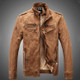 Men Plus Velvet Loose Leather Jacket Coat (Color:Brown Size:XXXL)