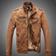 Men Plus Velvet Loose Leather Jacket Coat (Color:Brown Size:L)