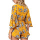 Deep V-neck Flared Sleeve Print Jumpsuit (Color:Yellow Size:M)