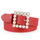 Fashionable Pearl Square Buckle Decorative PU Leather Belt for Women, Size:80-100cm(Red)