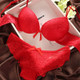 Lace Sexy Thin Underwear Vintage Solid Color Bra Set, Size:80B(Red)