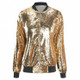 Ladies Loose Sequin Baseball Jacket (Color:Gold Size:XL)