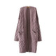 Women Winter Round Neck Long Sleeve Mid-Long Knit Sweater Coat (Color:Purple Size:One Size)