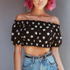 Sexy Lumbar Belly Shoulder Crop Top (Color:Black Size:XL)