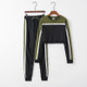 Round Neck Short Jacket Top Stitching Color Sports Long Sleeve Casual Suit (Color:Green Size:XL)